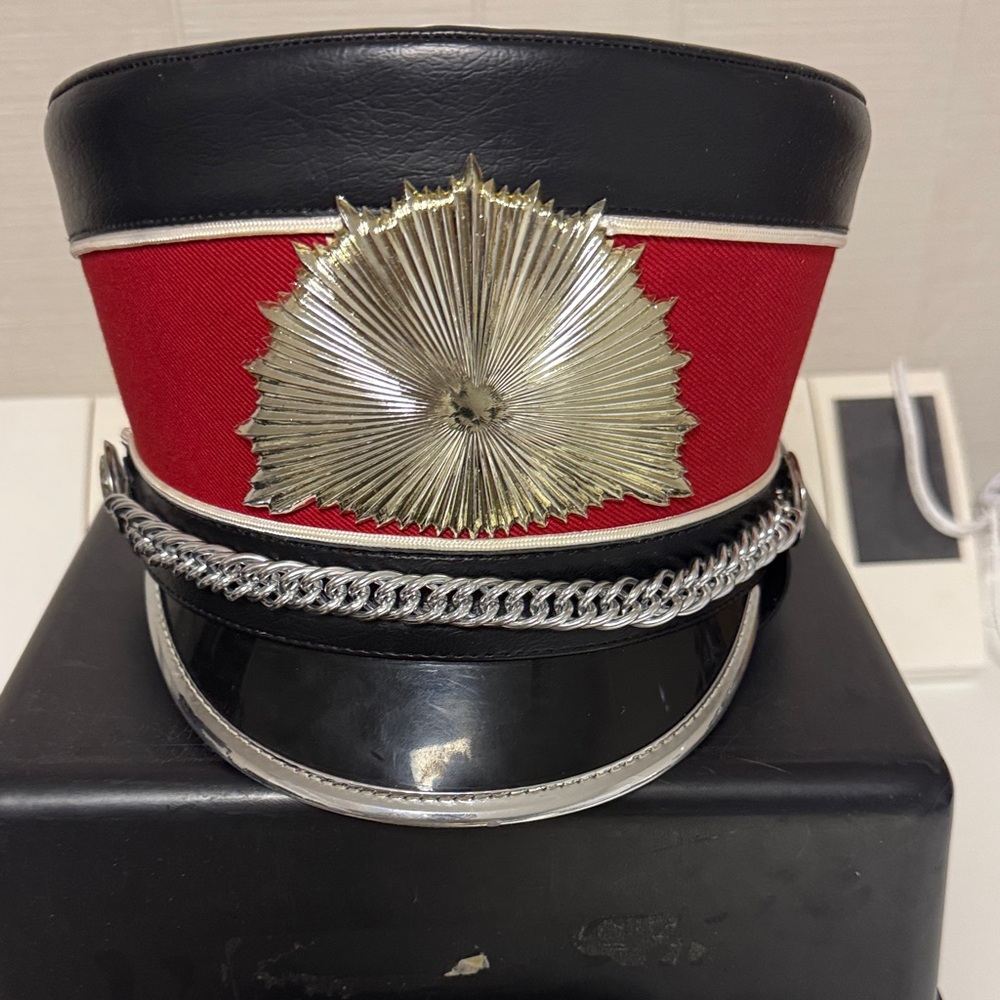 Red and Black Accessory Hat with Silver Detail